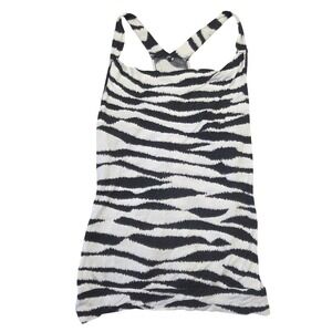 Y2k Deb Zebra Print Racerback Tank Top Black White Square Neck Sleeveless Womens